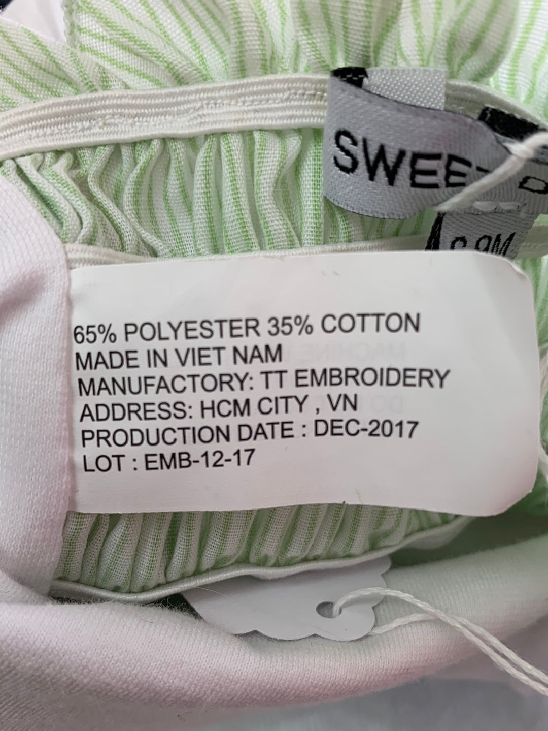 NWT - SWEET DREAMS green stripe Ruched Ruffle Infant Swimsuit - 6-9M