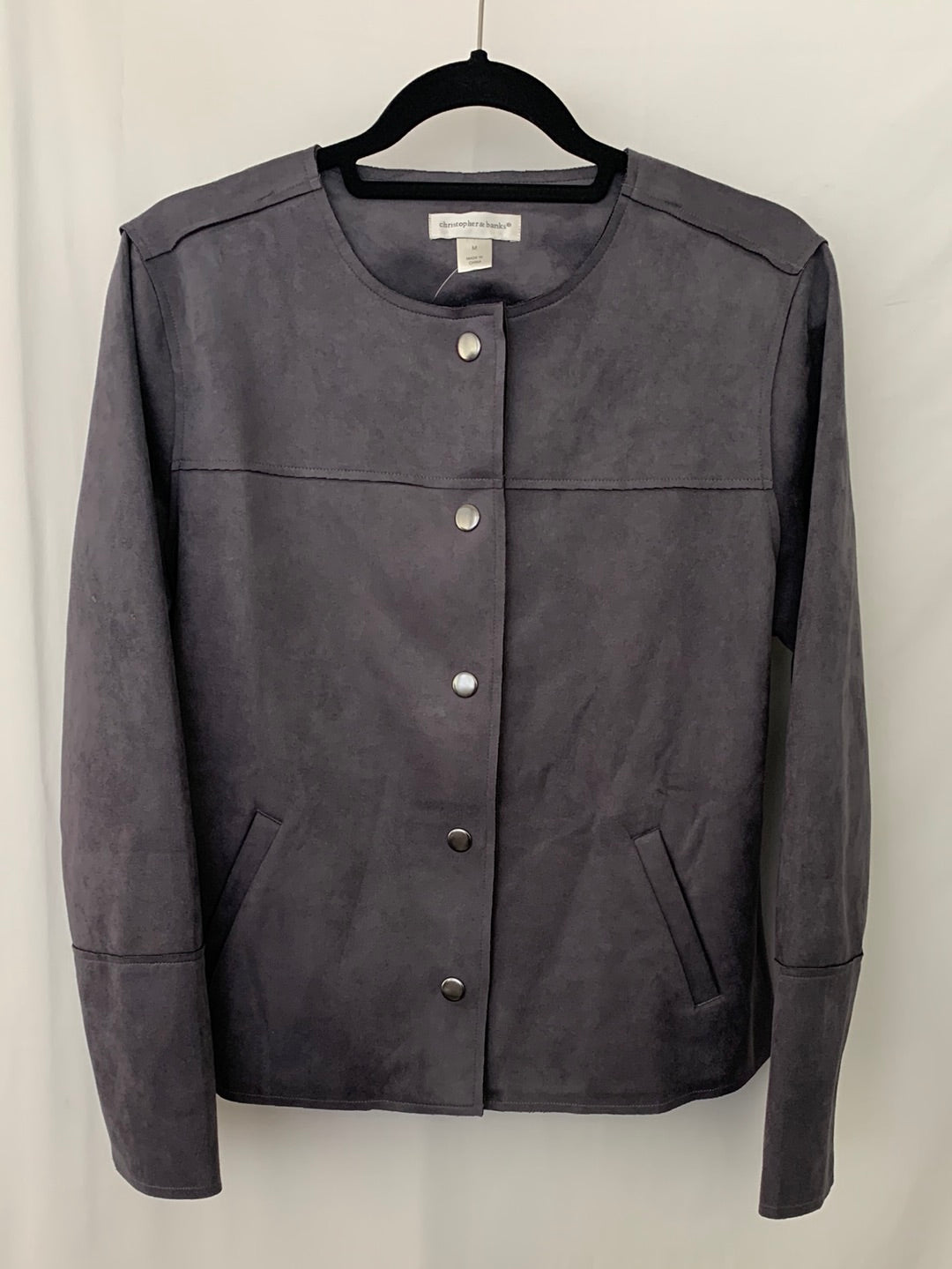 NWT - CHRISTOPHER & BANK gray Faux Suede Collarless Jacket - M