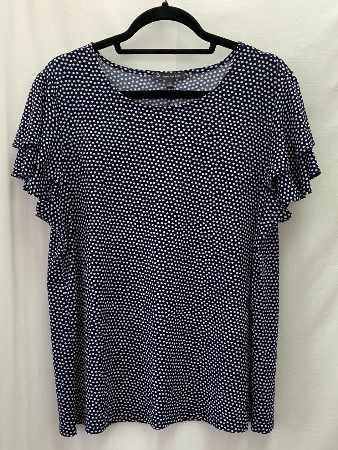 NWT ADRIANNA PAPELL navy white dot Ruffle Sleeve Shirt 1X