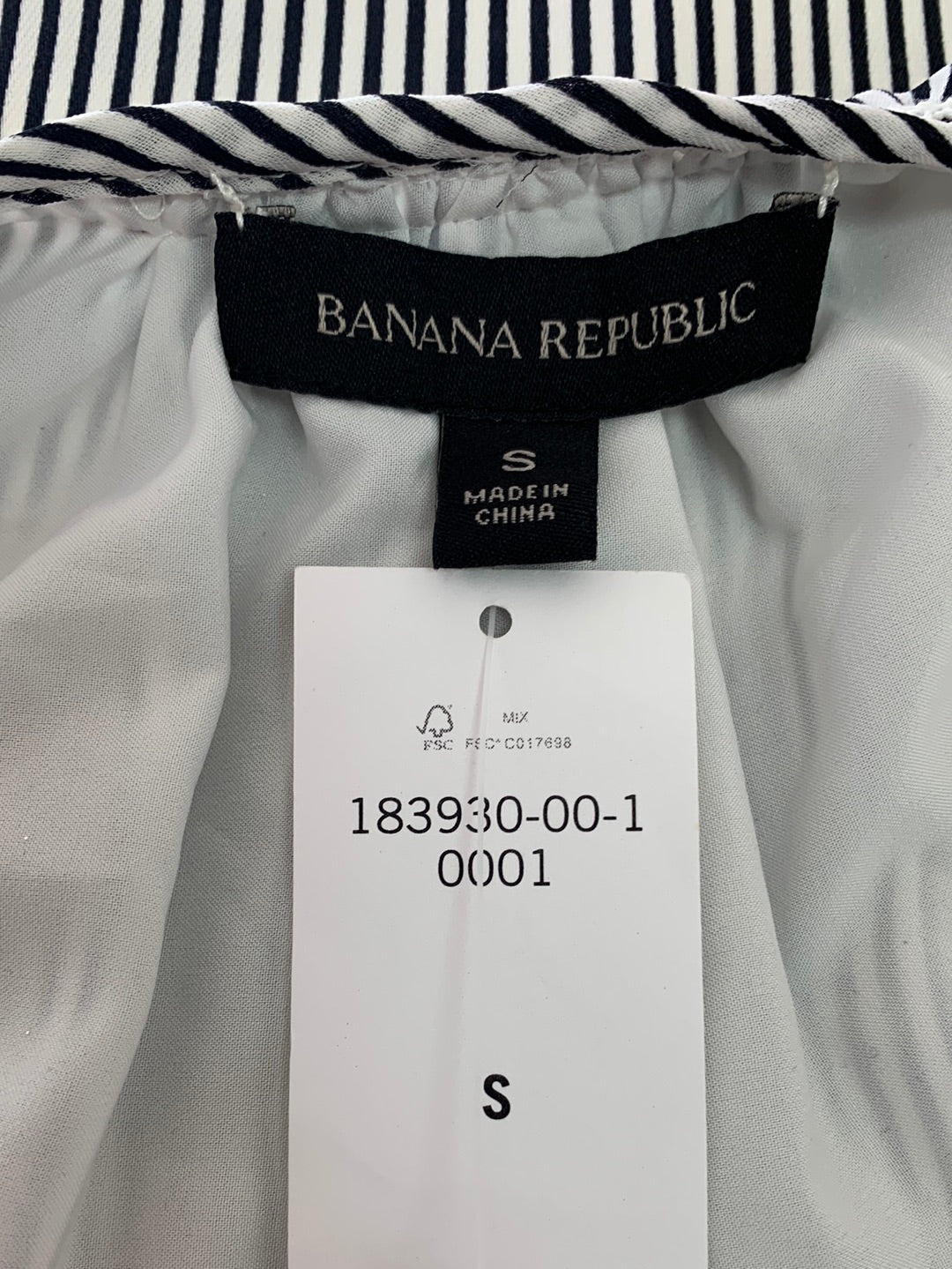 NWT - BANANA REPUBLIC black white stripe Long Sleeve Ruffle Dress - Small
