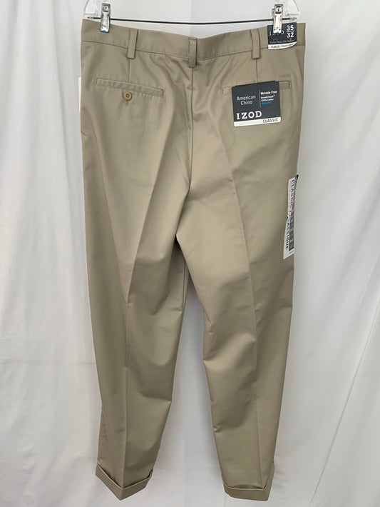 NWT - IZOD khaki American Chino Wrinkle Free Pleat Front MetrixFit Classic Pants - 35x32