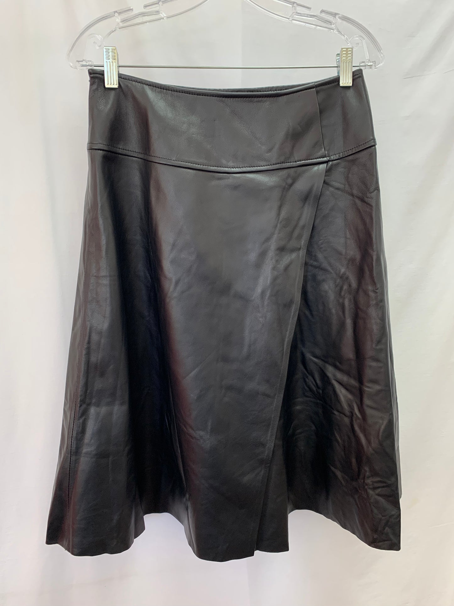 NWT - SMART UNIVERSE WEAR black Lambskin Leather A-line Skirt - S
