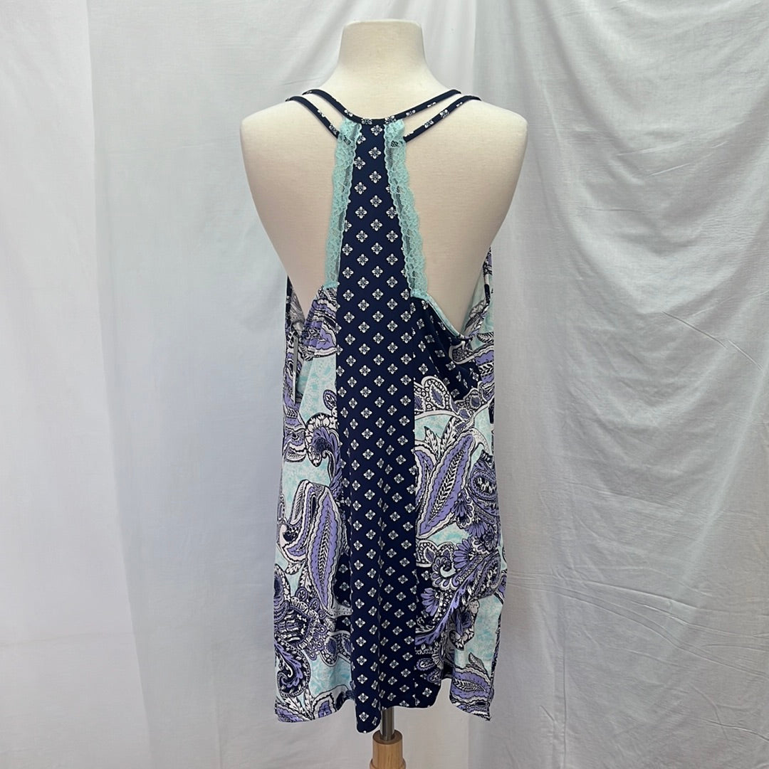 NWT -- APT 9 Purple+Turquoise Paisley+Floral Chemise -- L