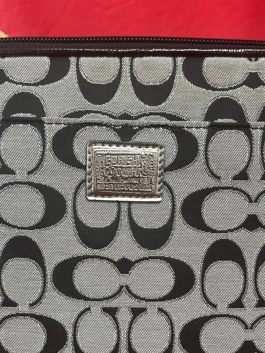 COACH Grey-Black Monogram Tablet/Ipad Canvas Bag