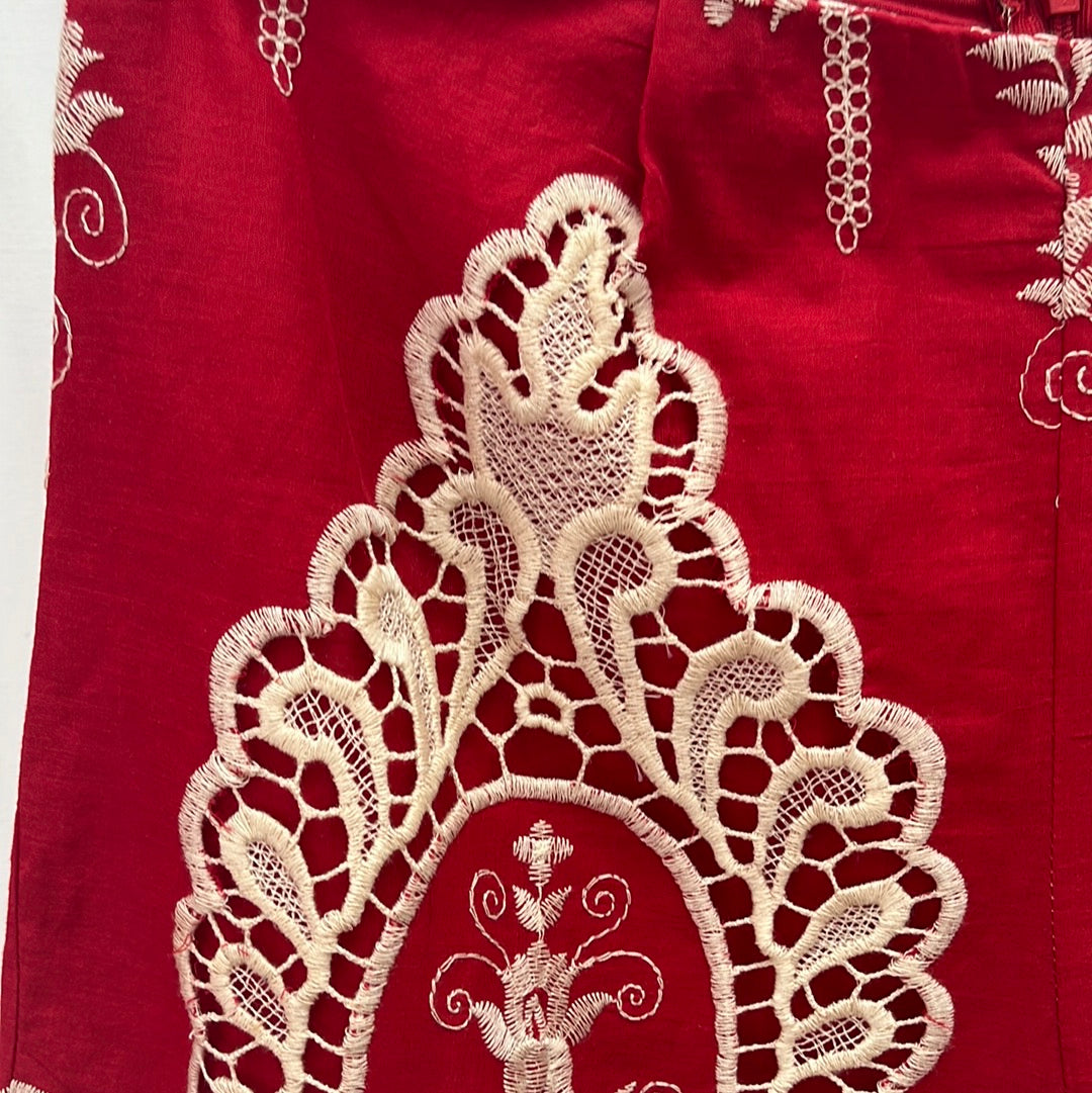 Ark & Co. Red Shorts with Ivory Lace Embroidery -- Size S
