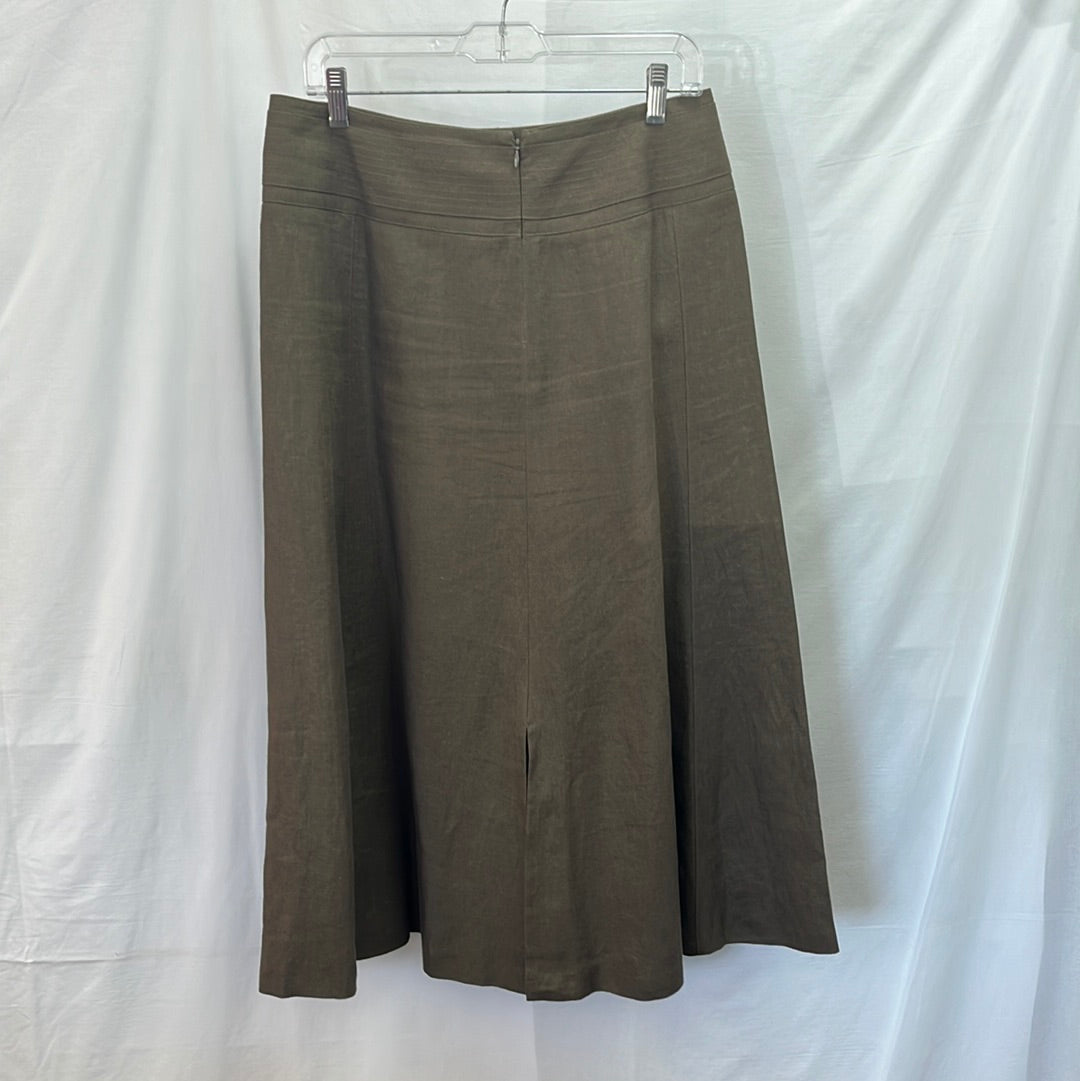 Talbots Dark Brown Irish Linen Front/Back Slit Full Length Skirt-- 10