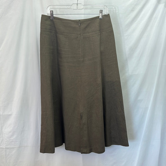 Talbots Dark Brown Irish Linen Front/Back Slit Full Length Skirt-- 10