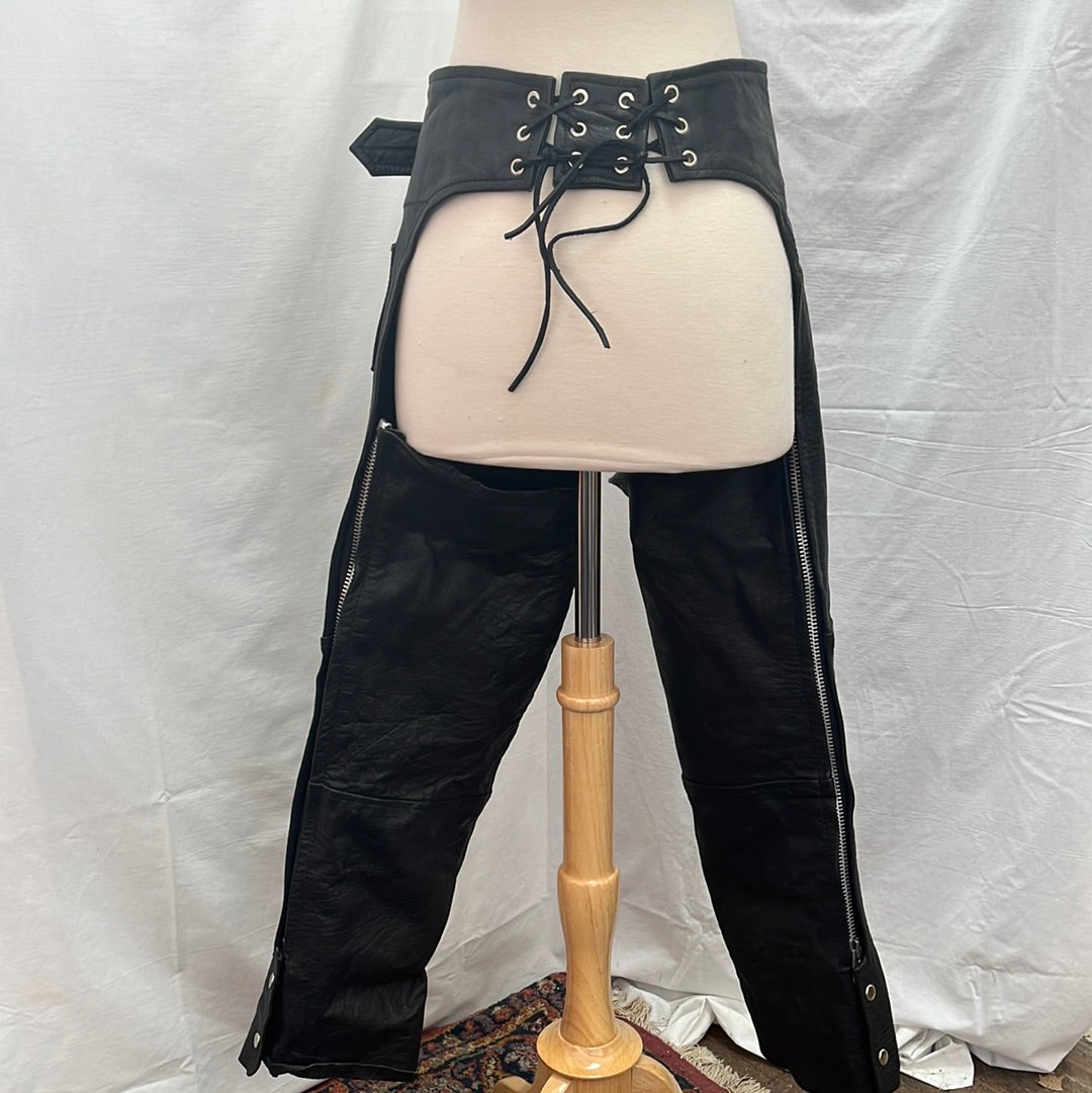 VTG/RARE -- Leather Wear Black Biker Chaps -- S