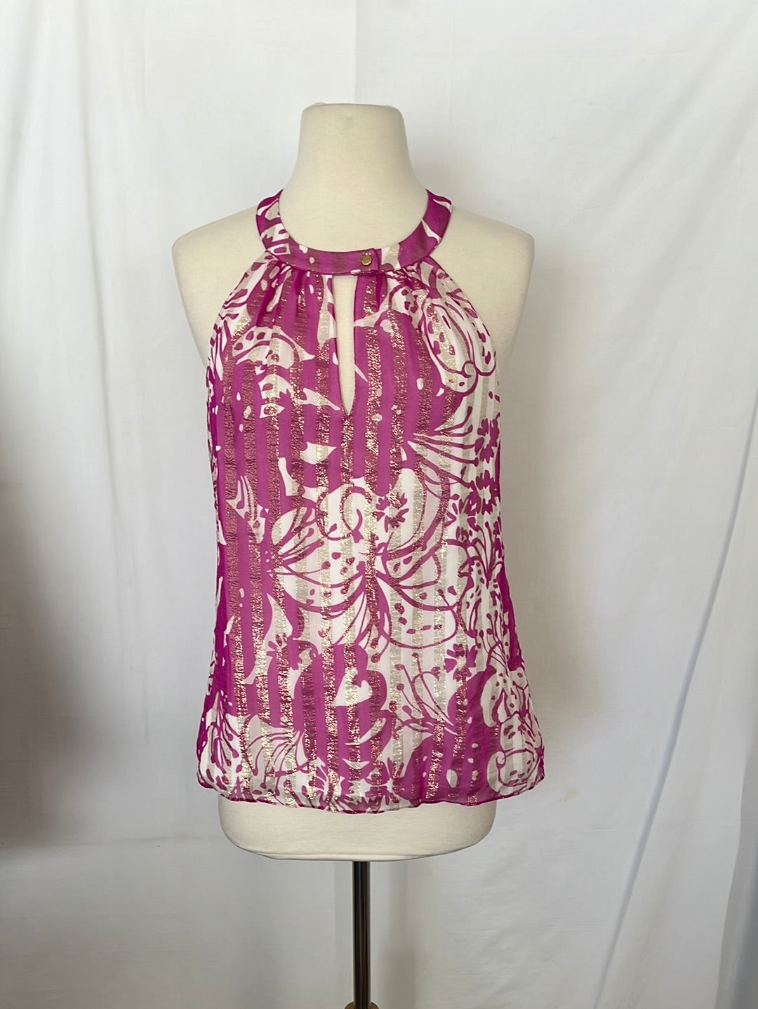 Lilly Pulitzer pink floral print Silk Blend Halter Top -- S