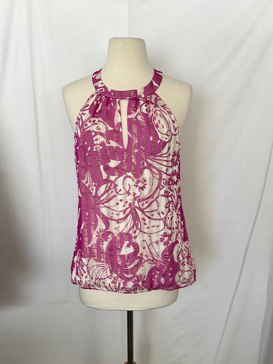 Lilly Pulitzer pink floral print Silk Blend Halter Top -- S