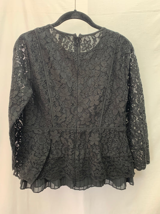 NWT - ANN TAYLOR black Lace 3/4 Sleeve Peplum Shirt - XS