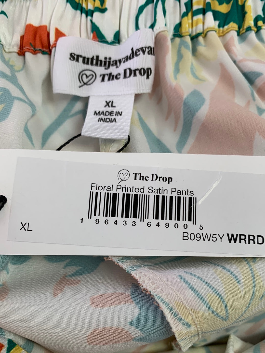 NWT - SRUTHI JAYADEVAN / THE DROP floral print Wide Leg Satin Pants - XL