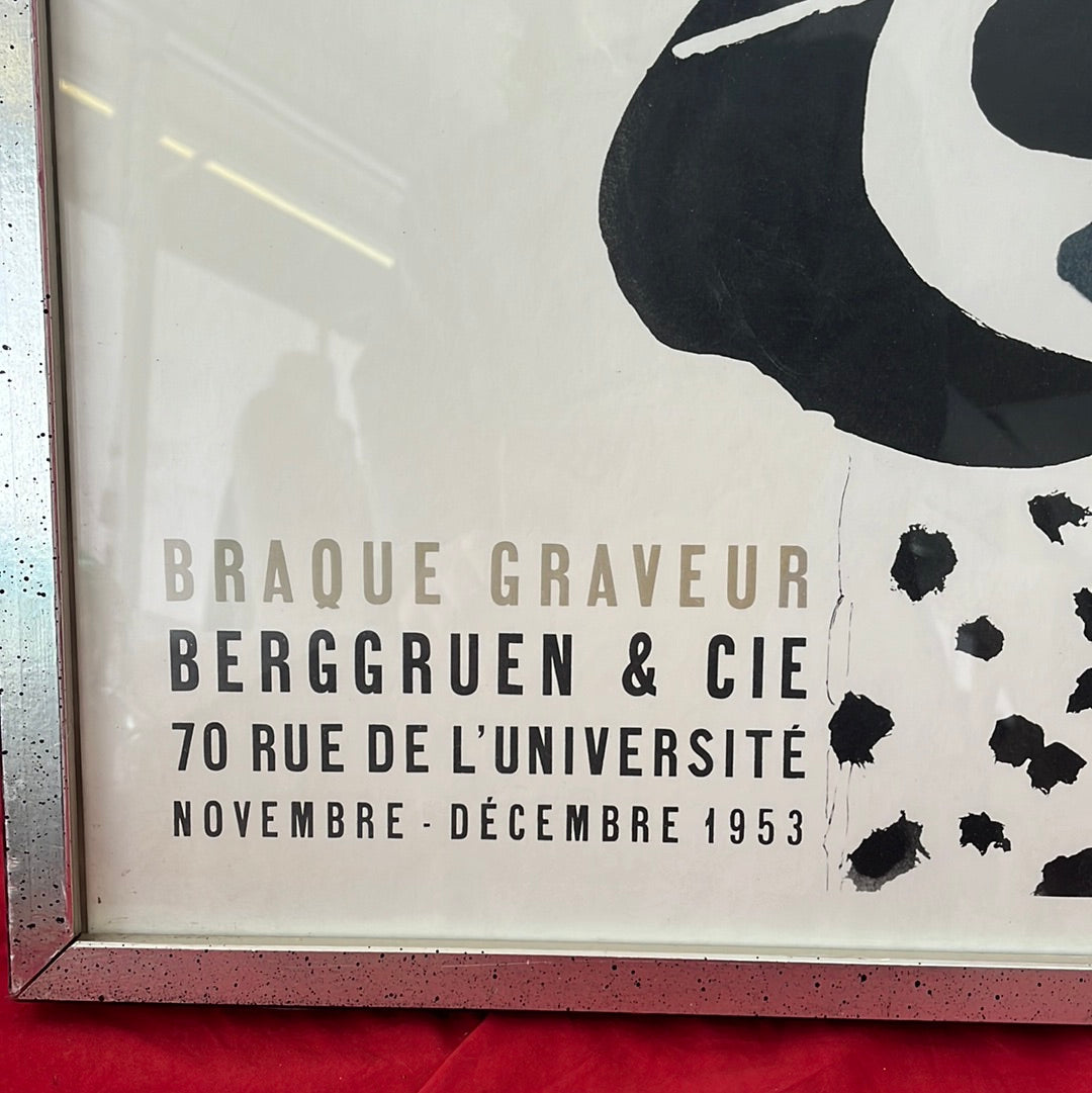 VTG -- Framed Reproduction of Poster for Georges Braque's 1953 Paris Exhibition
