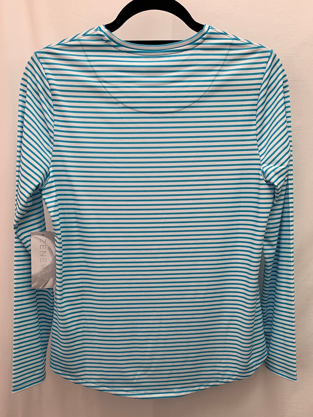NWT - CHICO'S turquoise stripe ZENERGY UPF 50+ Crew Shirt - 0 | 4/6 S
