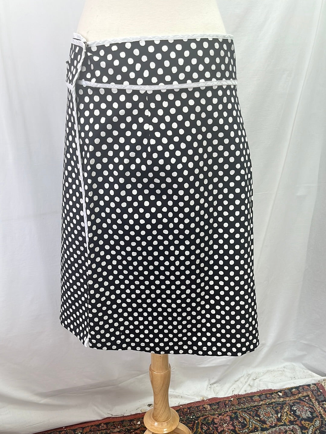 VTG -- LIZ LOGIE Navy White Polka Dots Wrap Skirt -- 12