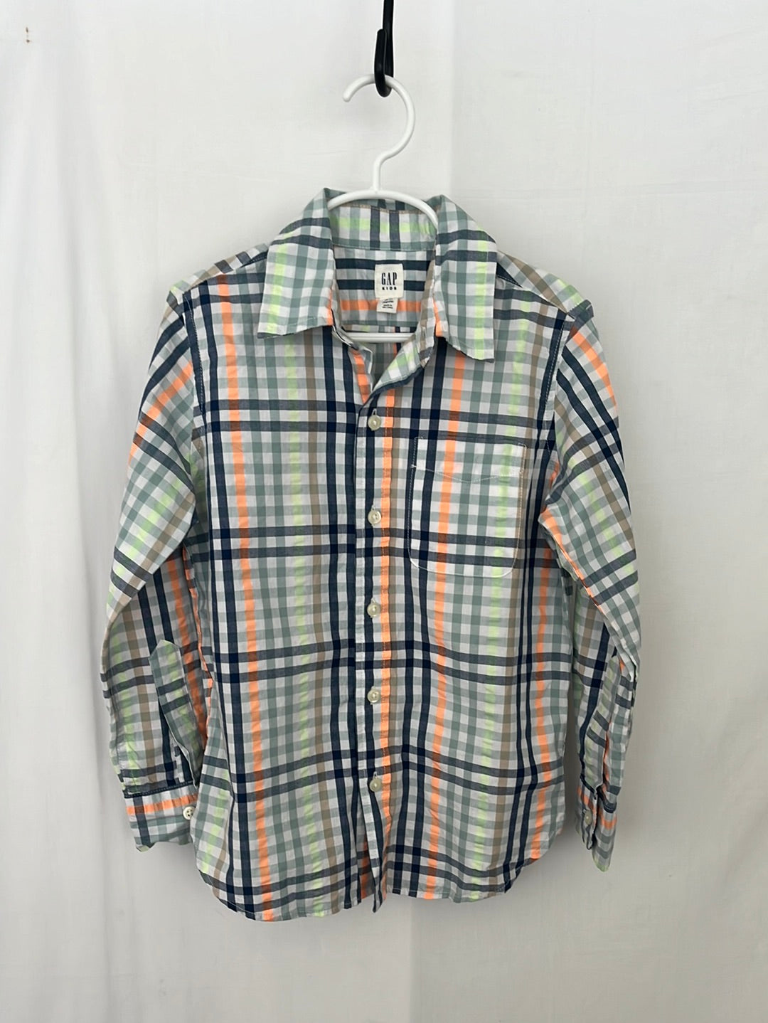 NWT -- GAP KIDS Blue Green Orange Plaid Long Sleeve Button Down