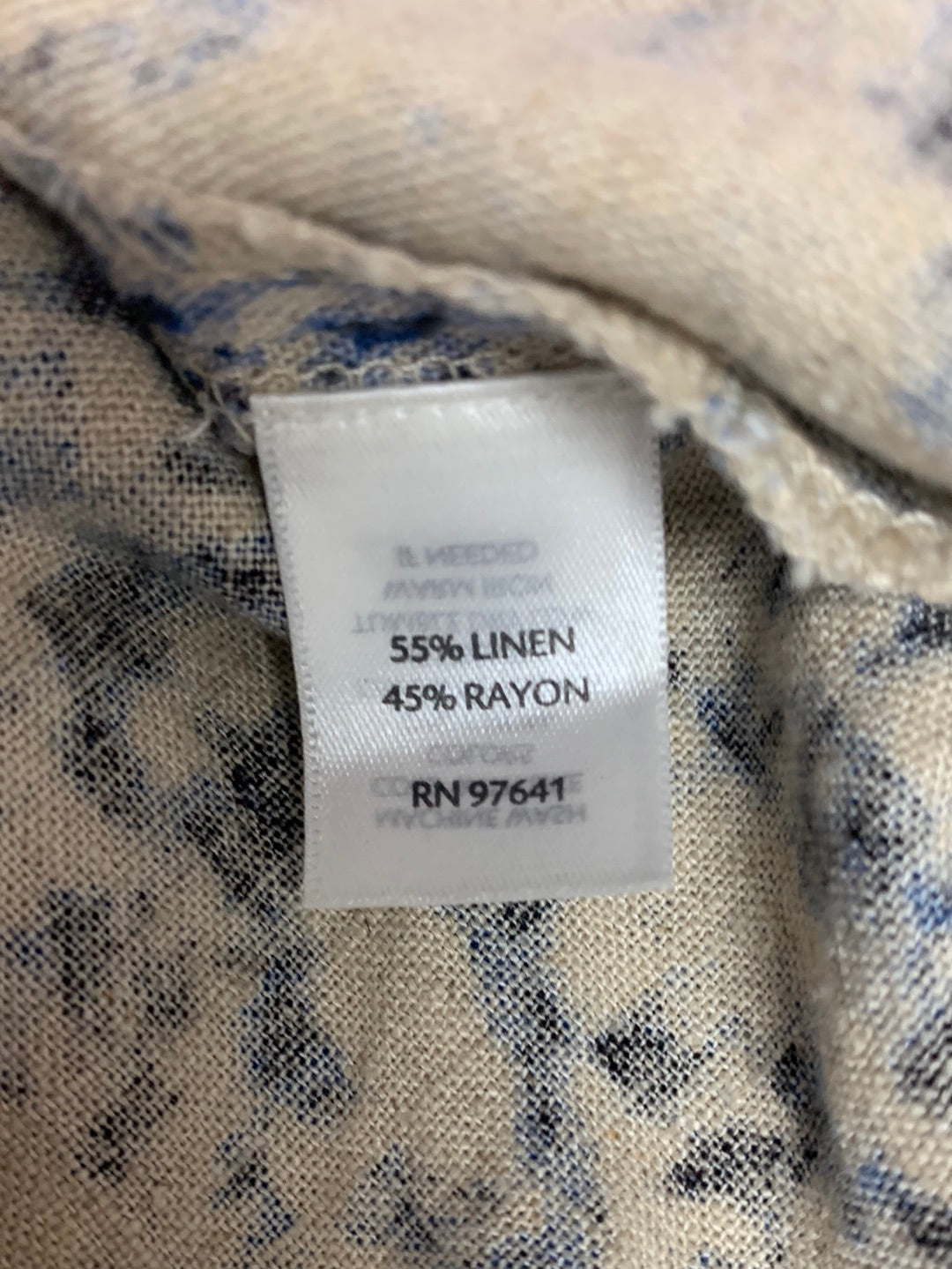 J. JILL blue print Linen & Rayon Blend Elastic Back Side Zip Pants - 10