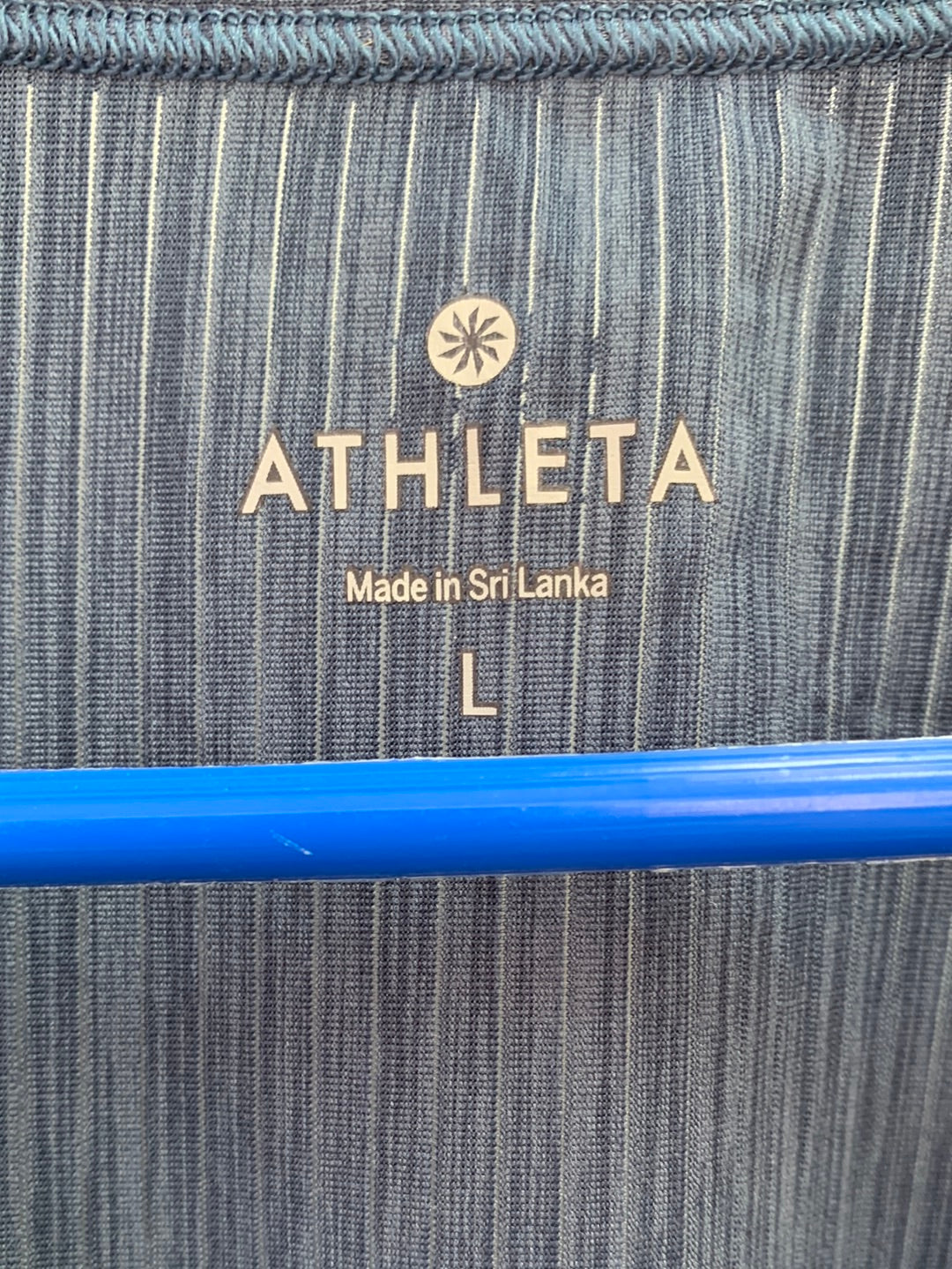 ATHLETA navy Burnout Sheer Stripe Short Sleeve Athletic Top - Large