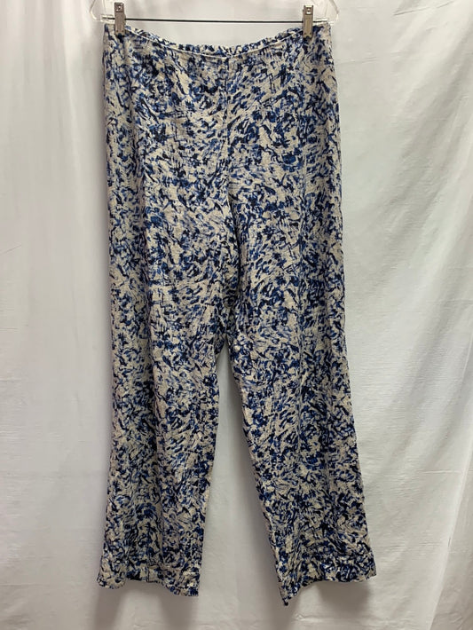 J. JILL blue print Linen & Rayon Blend Elastic Back Side Zip Pants - 10