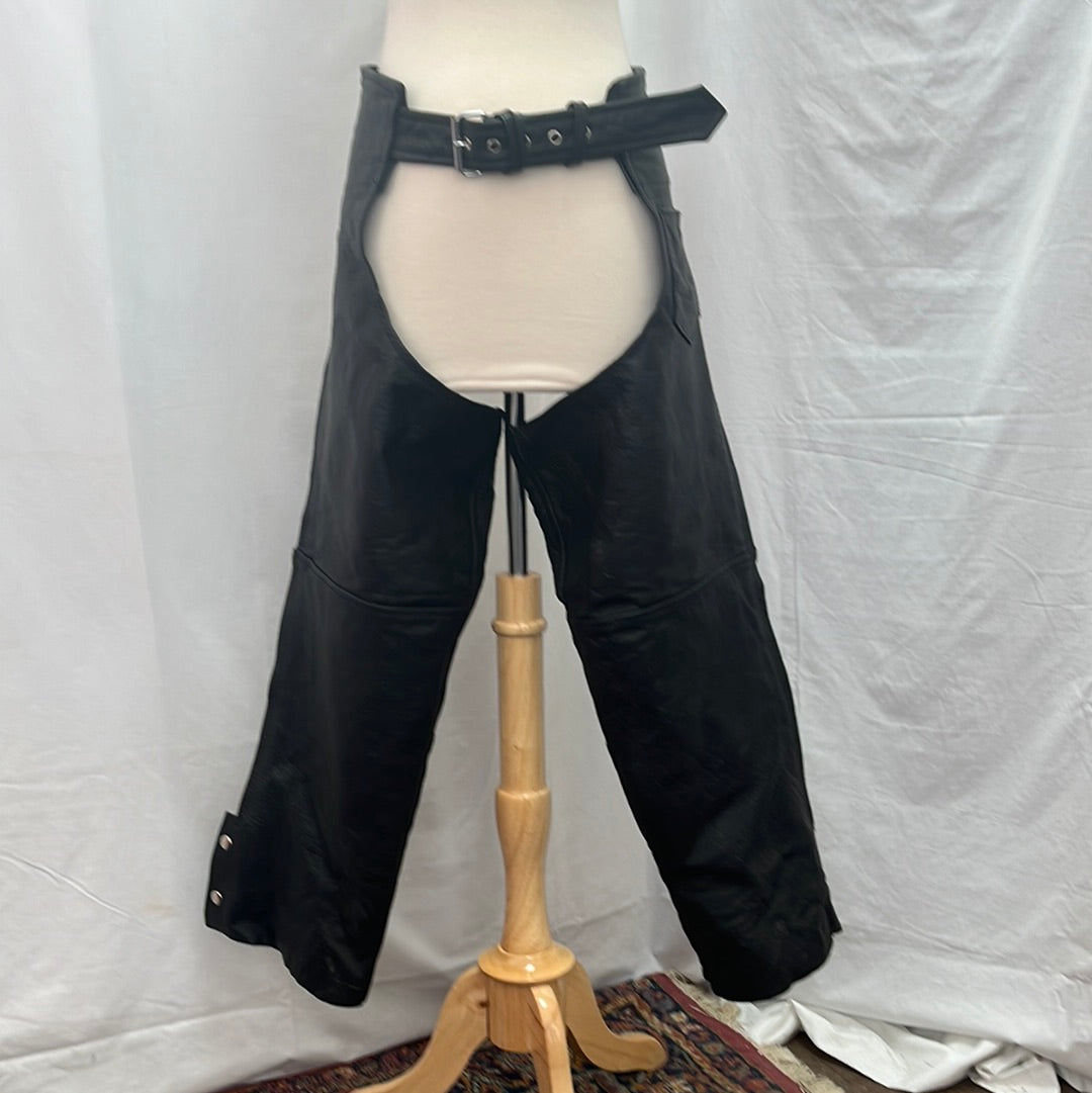 VTG/RARE -- Leather Wear Black Biker Chaps -- S