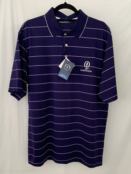 NWT - THE OPEN Navy Stripe 147th Carnoustie Filo di Scozia Golf Polo Shirt - Size L