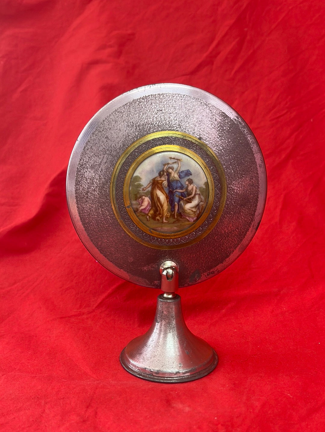 ANTIQUE -- Purple Vanity Mirror with Three Dancing Nymphs and Reclining Cupid