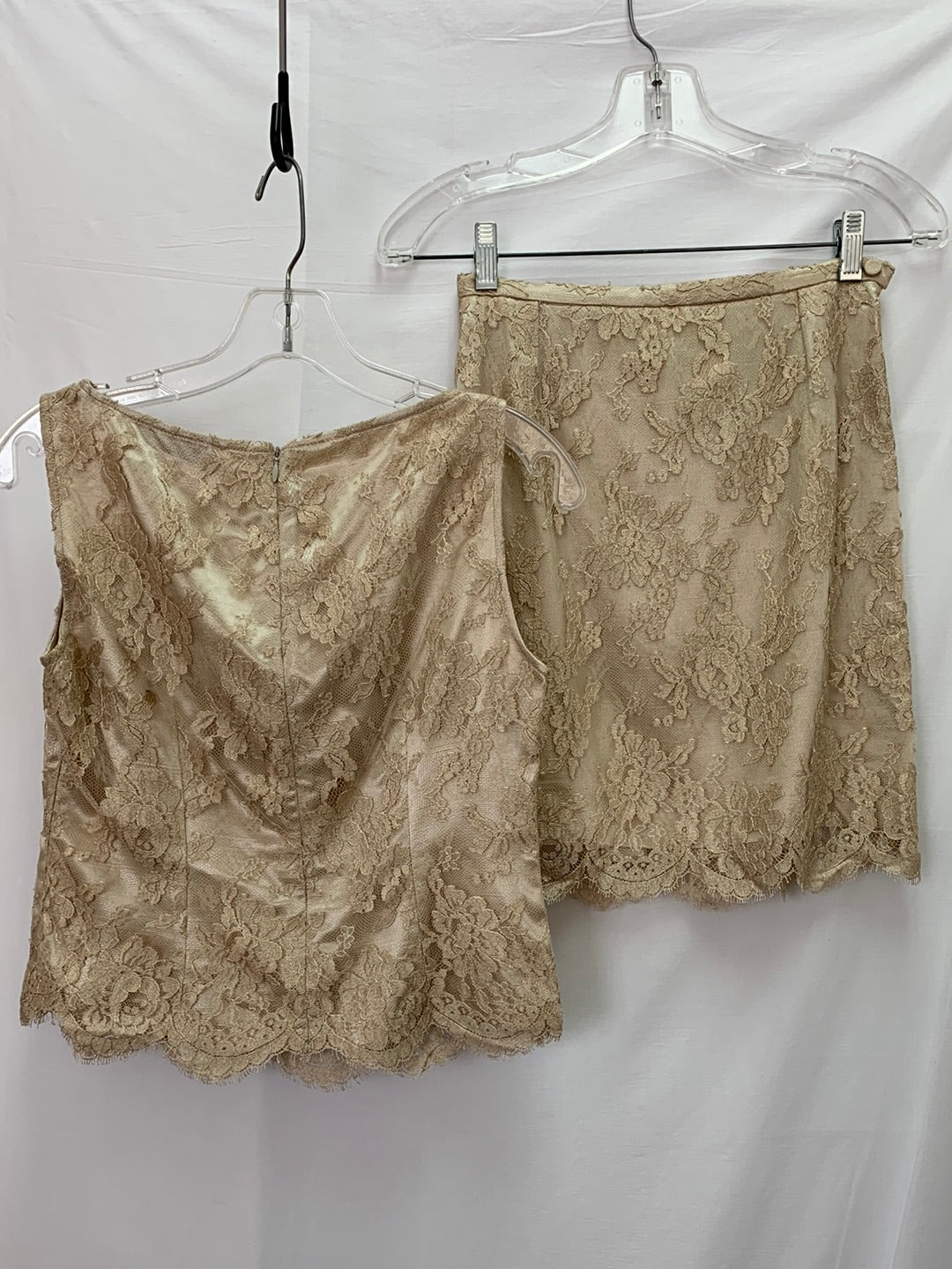 Vintage - PERSPECTIVES champagne beige Lace Top Skirt Set - F 38/ US 2