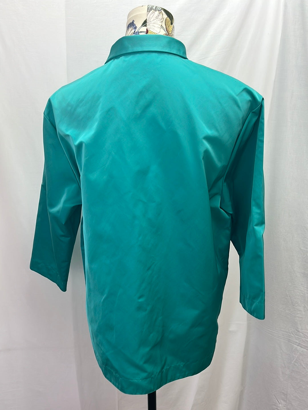 LAFAYETTE 148 teal blue Silk Glossy 3/4 Sleeve Jacket -- M