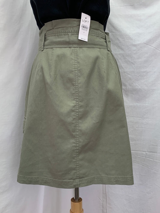 NWT - LOFT olive green Belted High Waist Paper Bag Cargo Skirt - 2