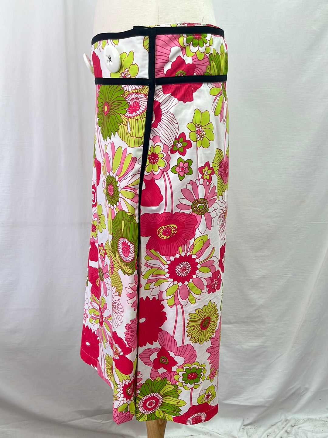 VTG -- LIZ LOGIE Pink Floral Oversized Buttons Midi Wrap Skirt -- 12