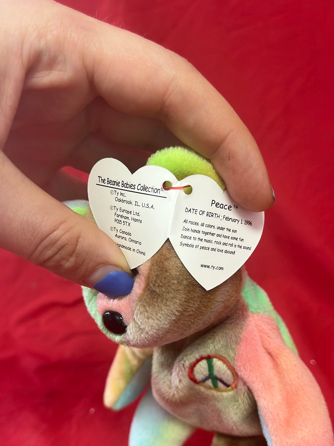 VTG -- TY Beanie Baby Tie-Dye Peace Bear -- 1996