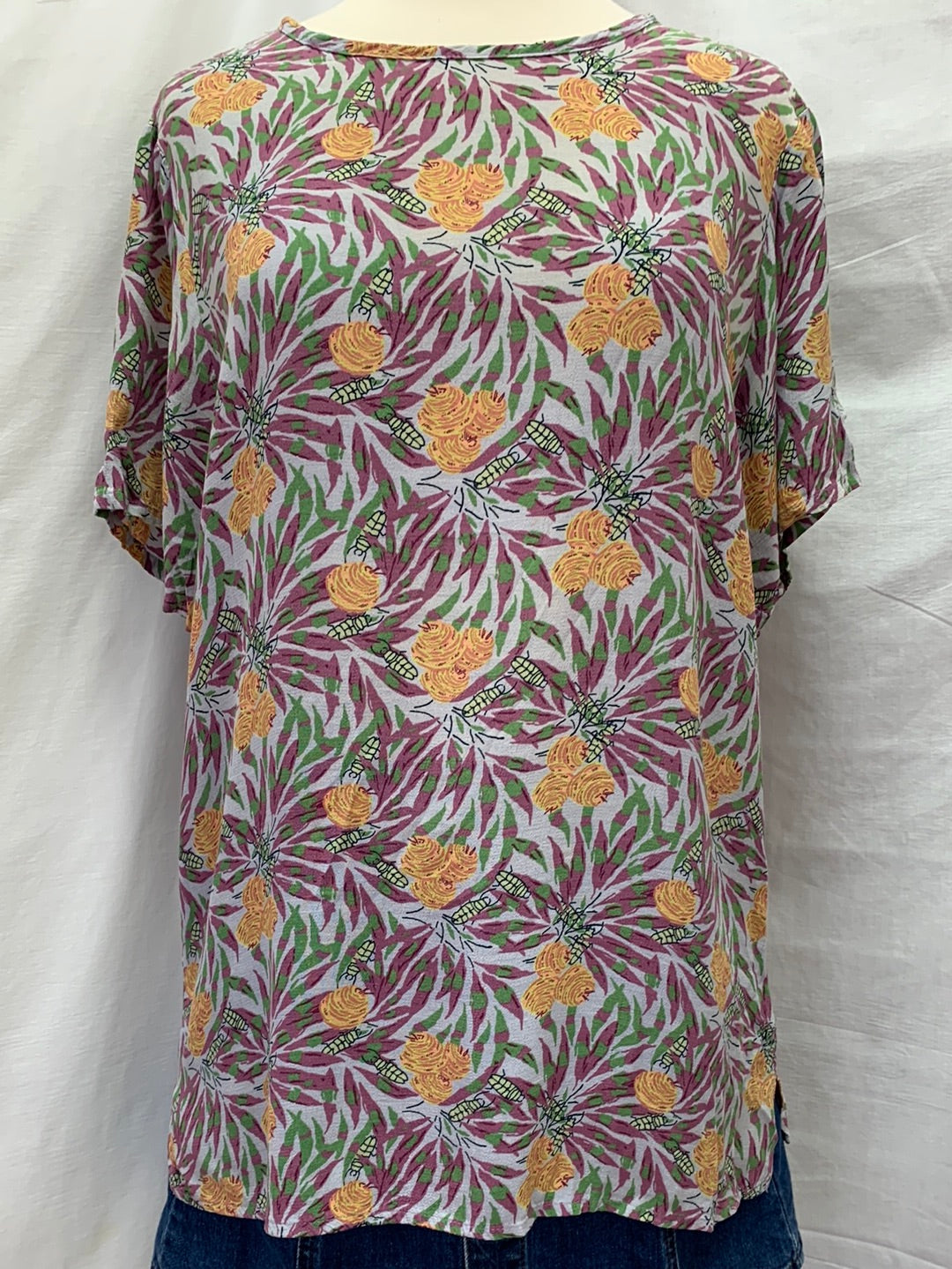 VINTAGE - FLAX JEANNE ENGELHART purple print Beetle Hive Top - Petite