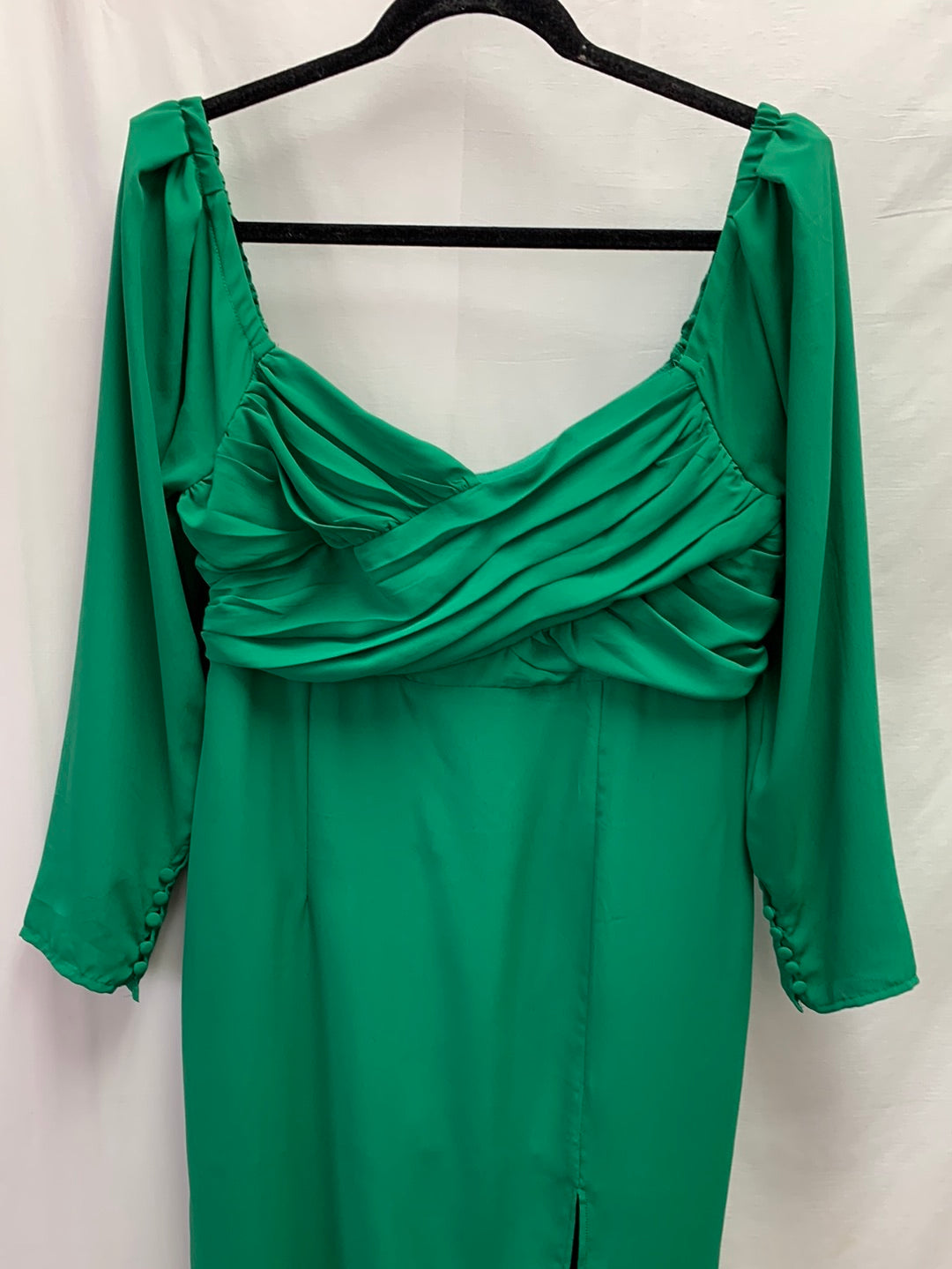 NWT - FOREVER 21 green Woven 3/4 Sleeve Front Slit Maxi Dress - X-Large