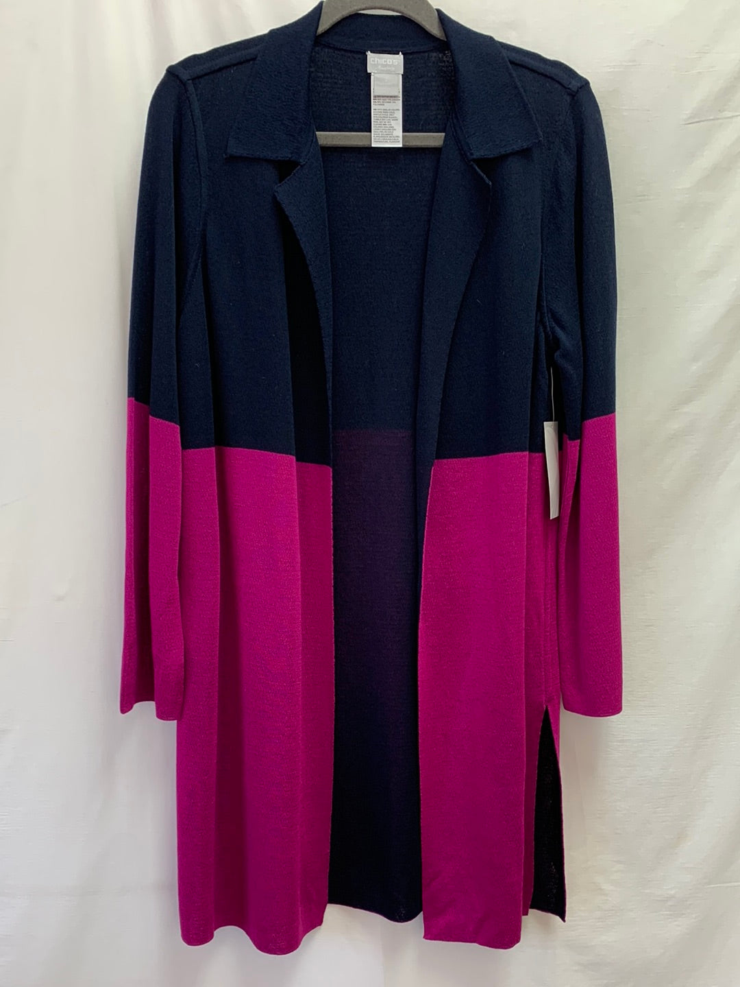 NWT - CHICO'S TRAVELERS navy fuchsia Color Block Sweater Cardigan - 2 (L 12/14)