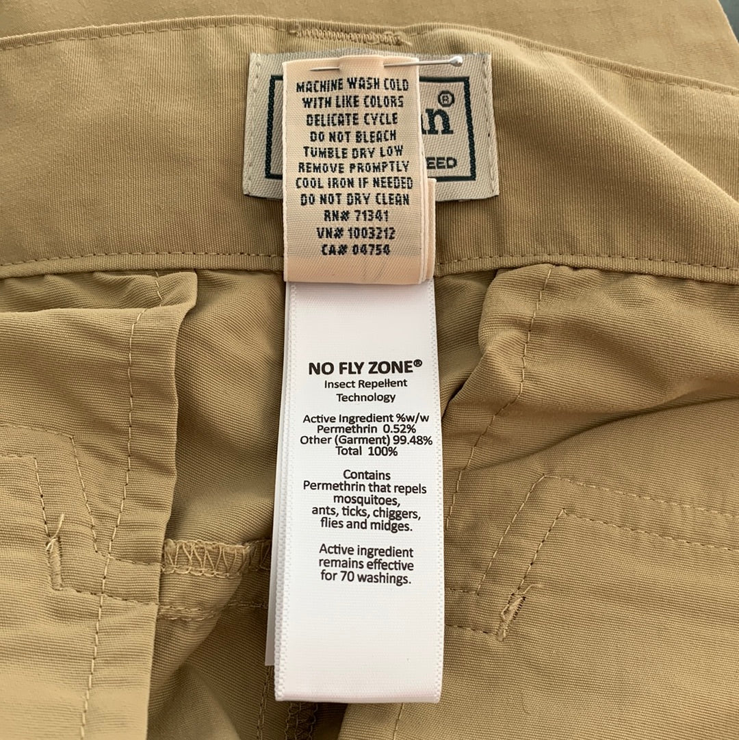 NWT - LL BEAN Dark Khaki UPF 50+ NoFly Zone Zip-Leg Pants - L