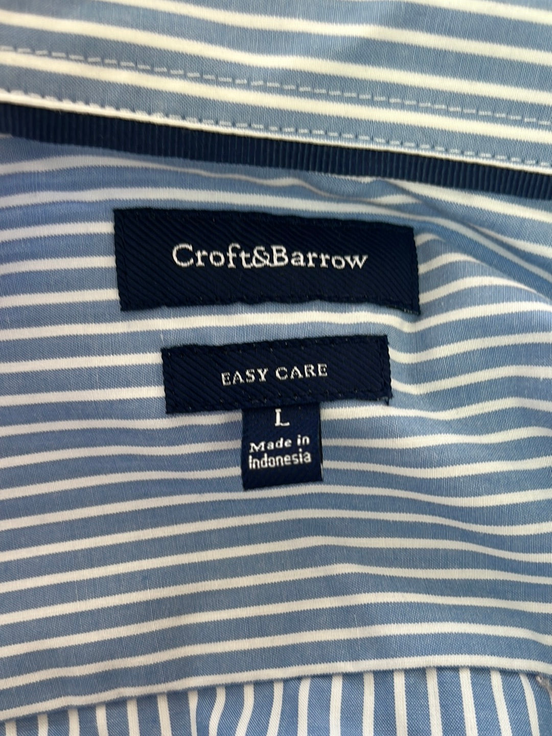NWT - CROFT & BARROW Blue Stripe Easy Care Short-Sleeve Shirt - L