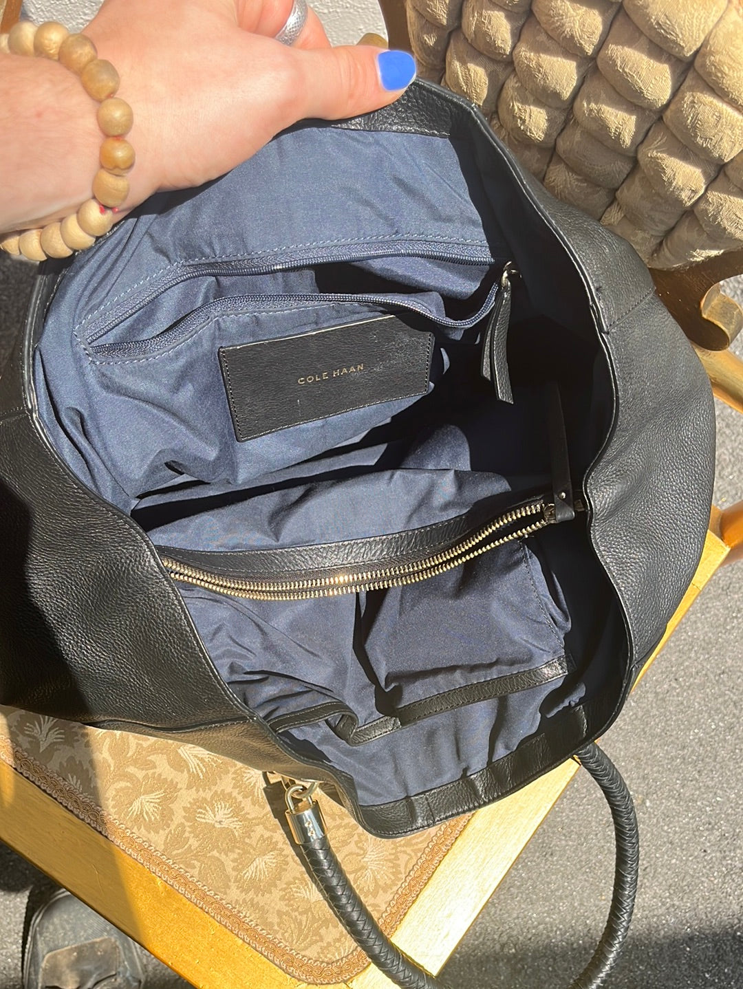 COLE HAAN -- Black Pebbled Leather Shoulder Bag