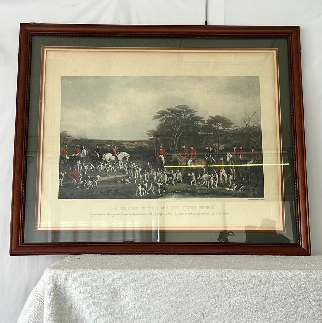 Sir Richard Sutton and the Quorn Hounds Colored Fox Hunt Engraving by Frederick Bromley