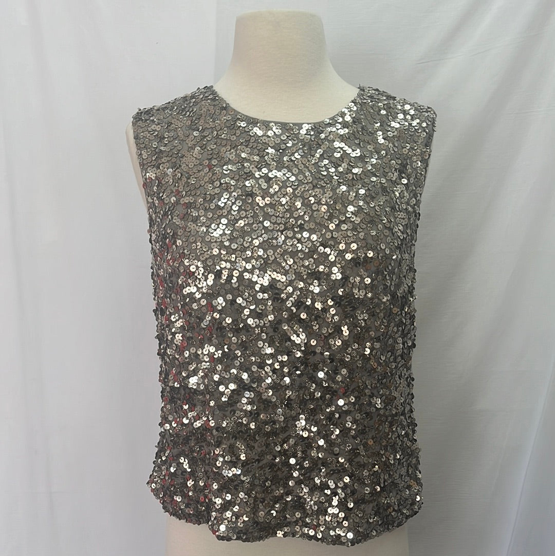 Shiny Halter Silver Sequin Tank Top With Nibber For Women