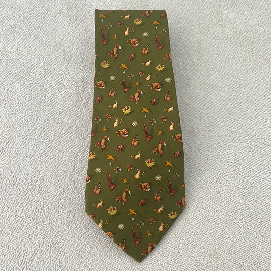 Salvatore Ferragamo Olive Silk Tie with Tesselating Wildlife Pattern