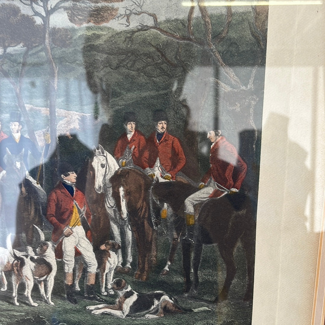 Sir Richard Sutton and the Quorn Hounds Colored Fox Hunt Engraving by Frederick Bromley