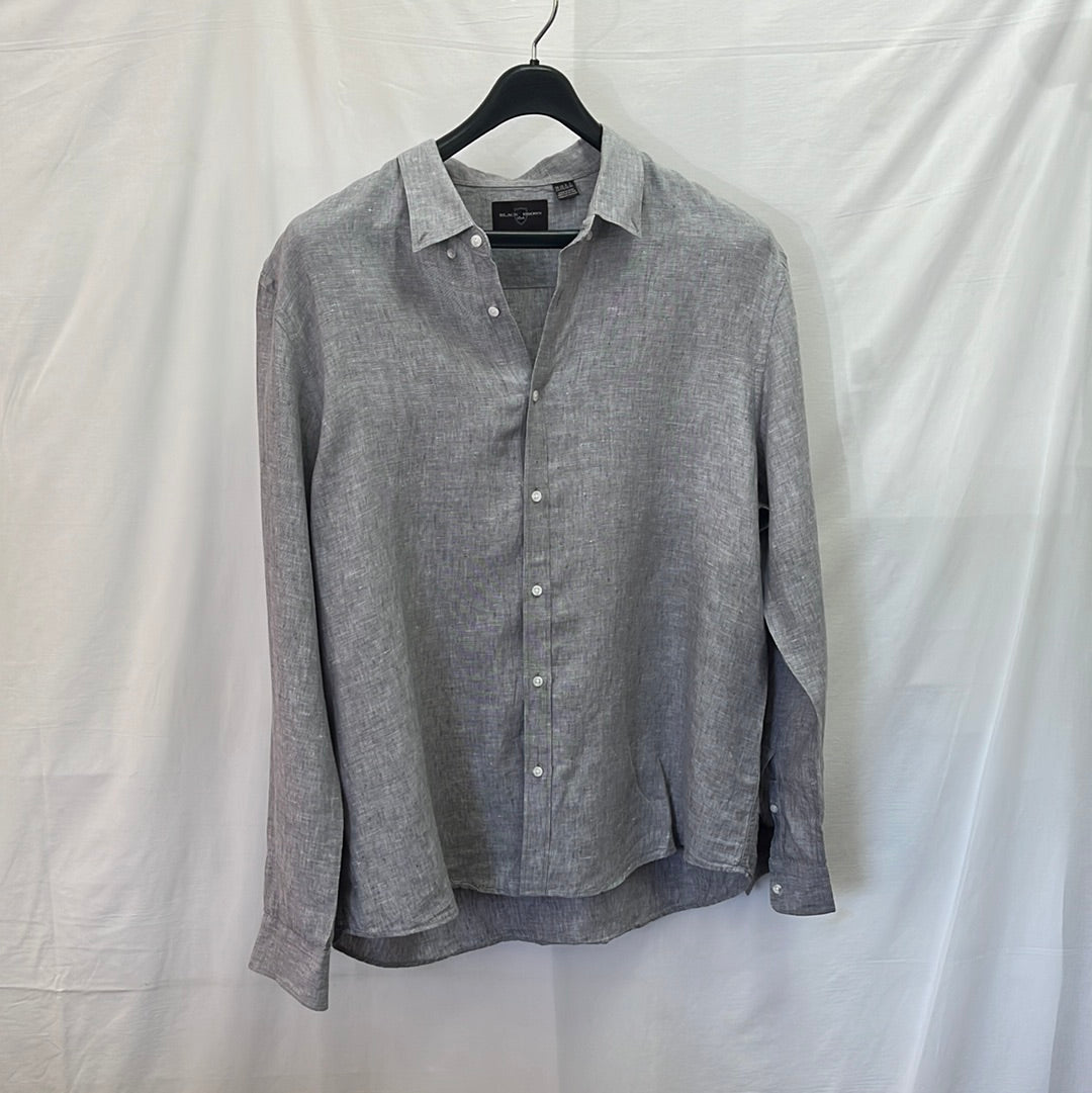 Black Brown 1826 Mens Grey Linen Button Down Shirt - Size XXL