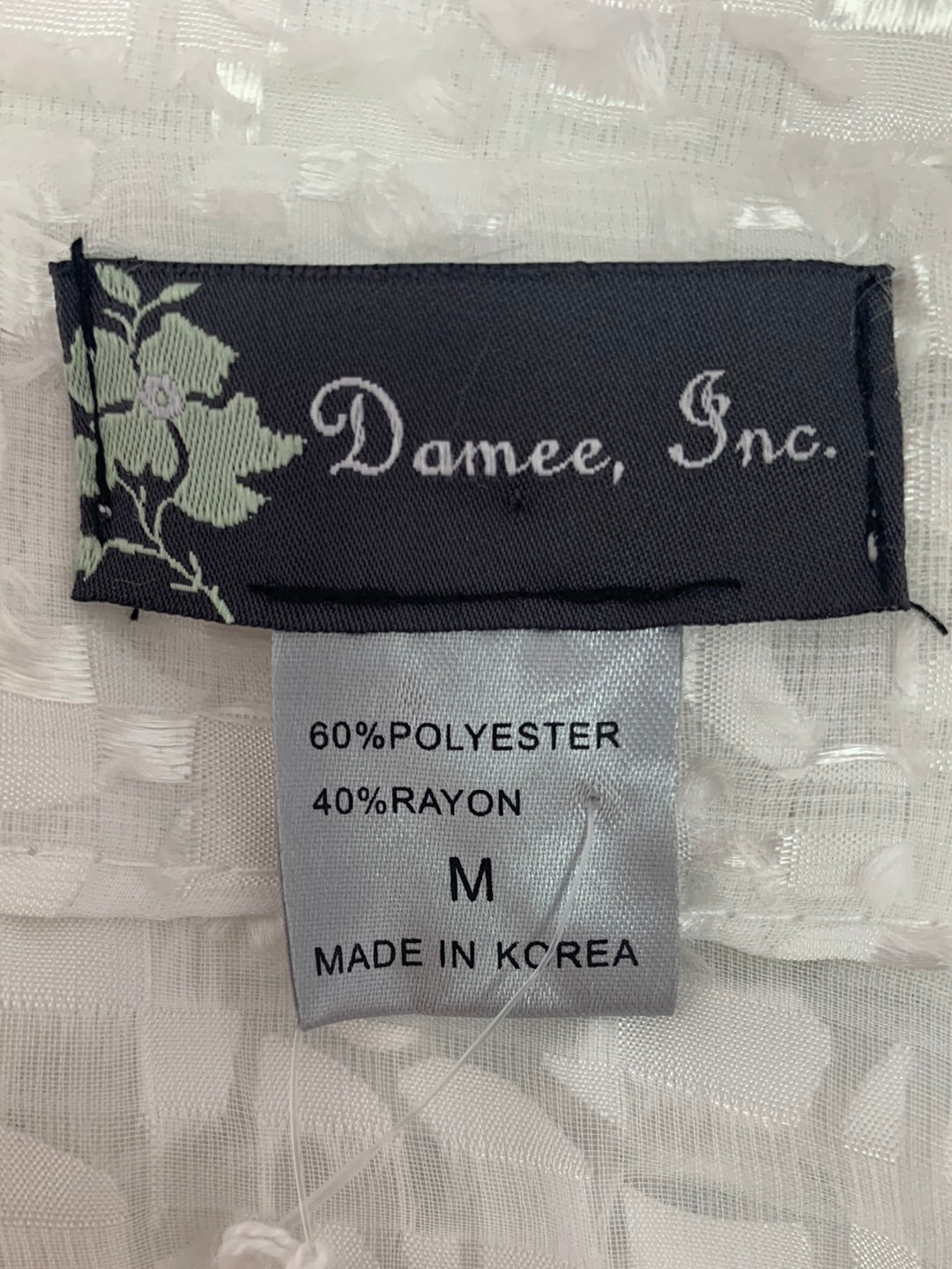 NWT - DAMEE INC white print Sheer Textured Puff Sleeve Jacket - Medium