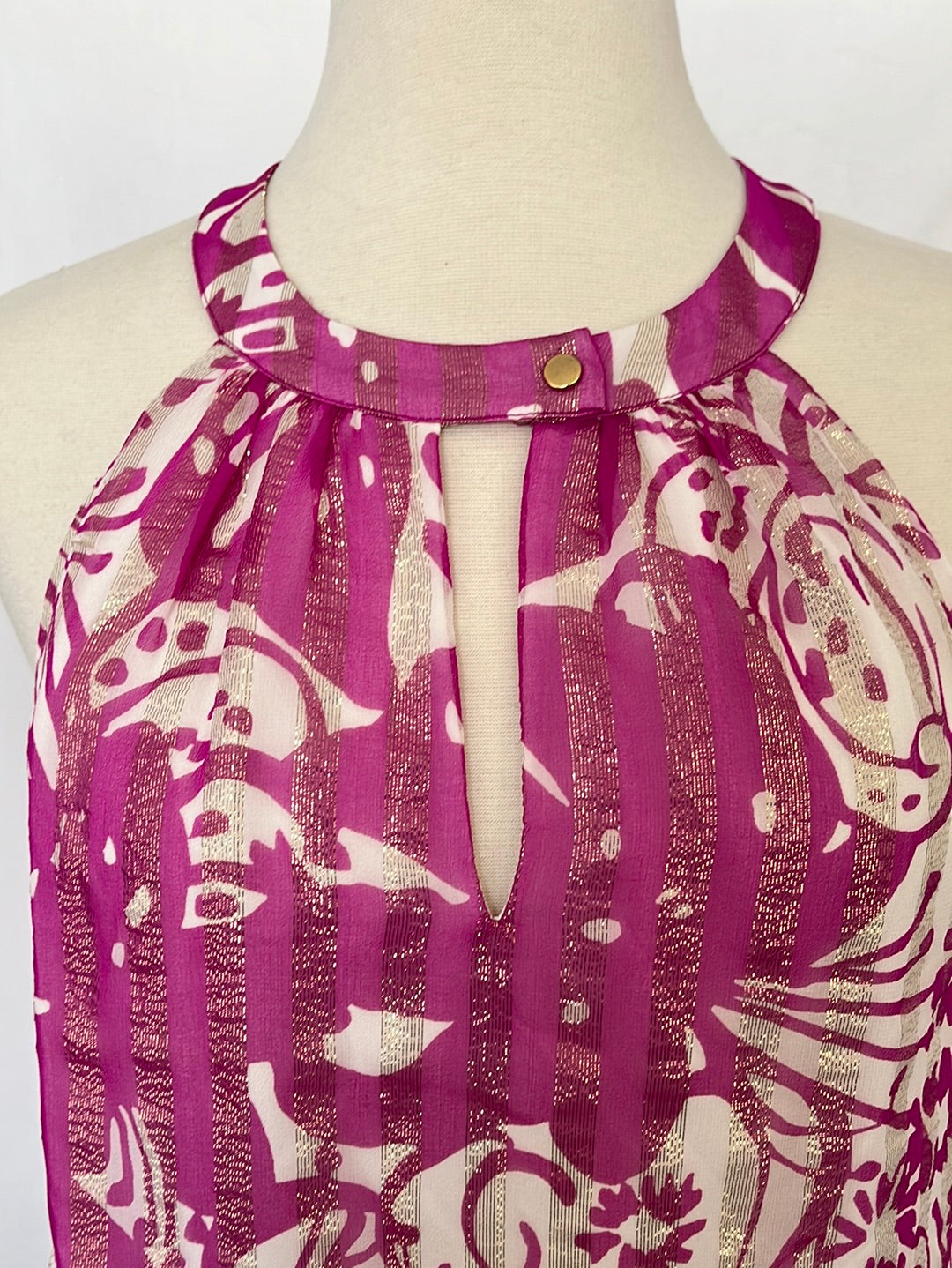 Lilly Pulitzer pink floral print Silk Blend Halter Top -- S