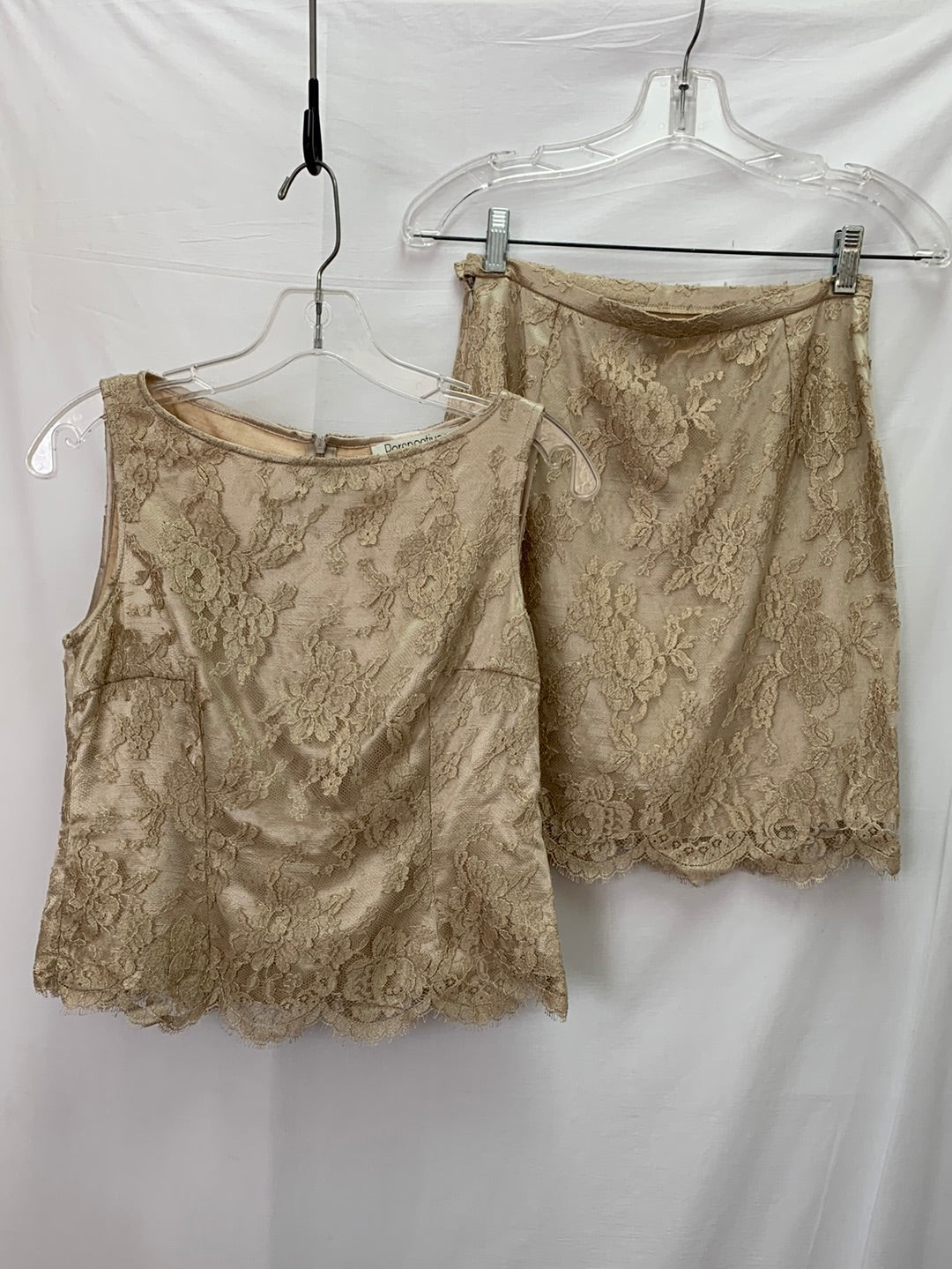 Vintage PERSPECTIVES champagne beige Lace Top Skirt Set - F 38 | US 2