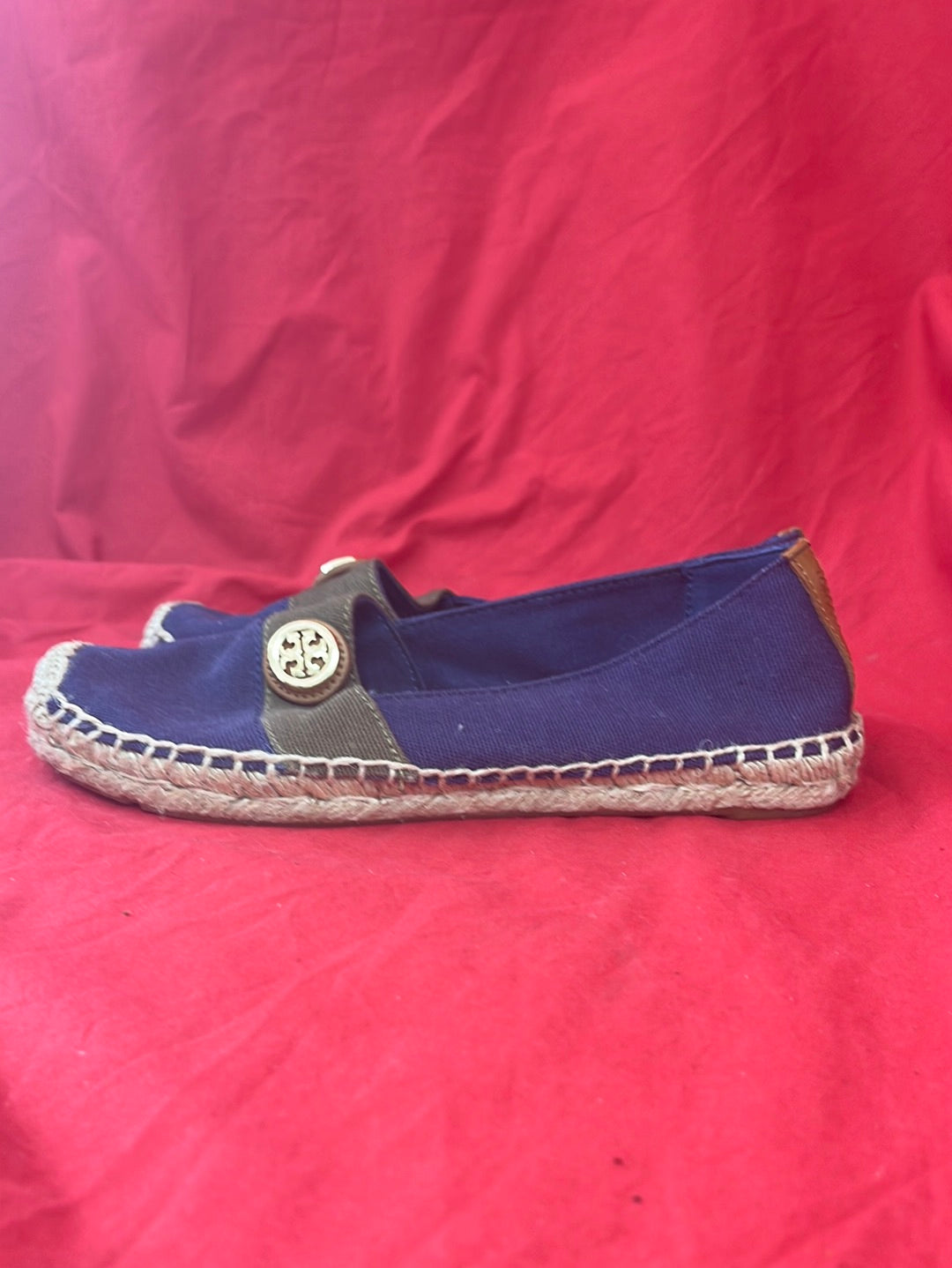 TORY BURCH Beacher Flat Espadrilles in Navy and Olive -- Size 6M