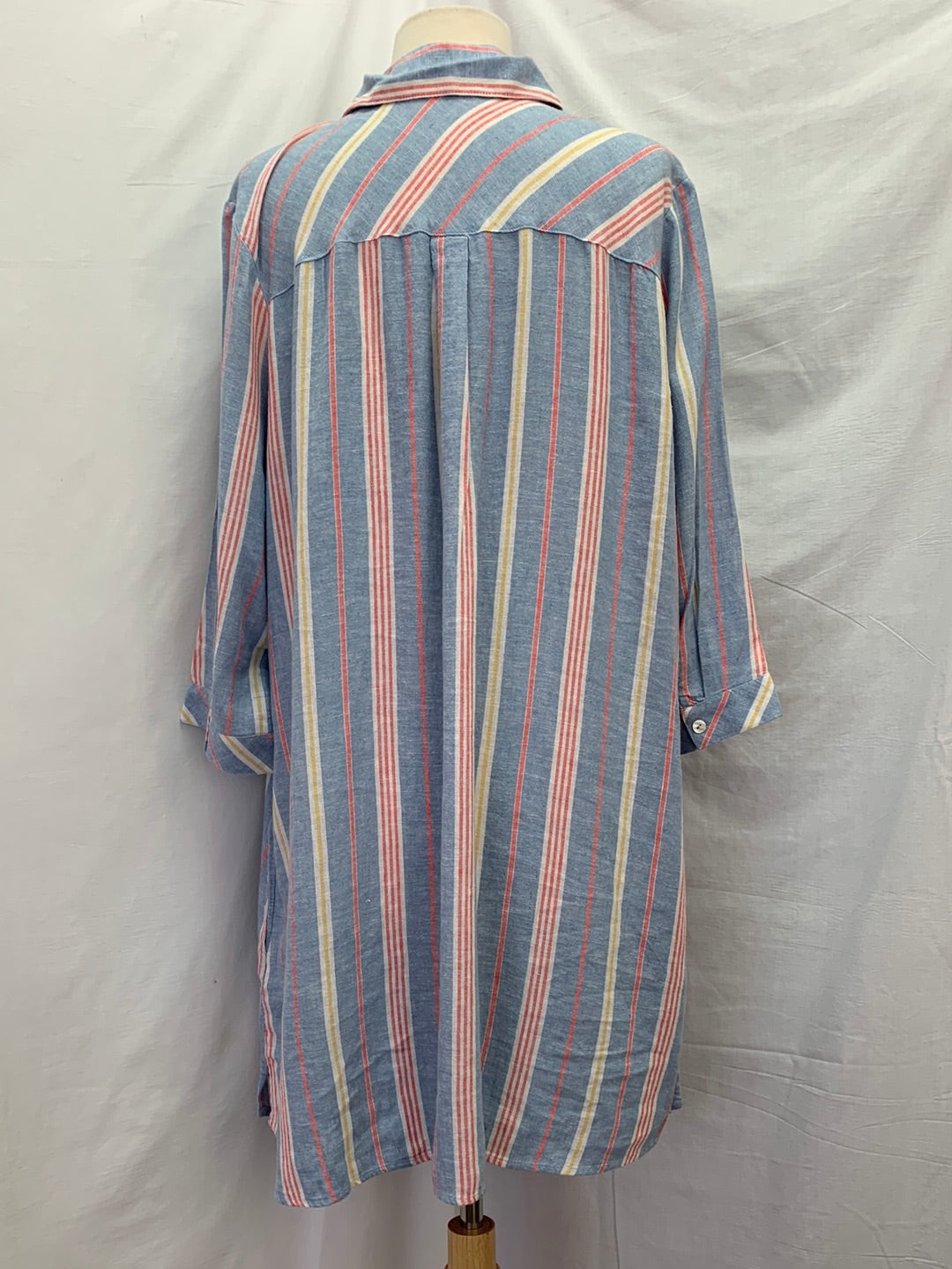 NWOT - D&CO BEACH blue stripe LINEN BLEND 3/4 Sleeve Side Pockets Tunic Top - XL