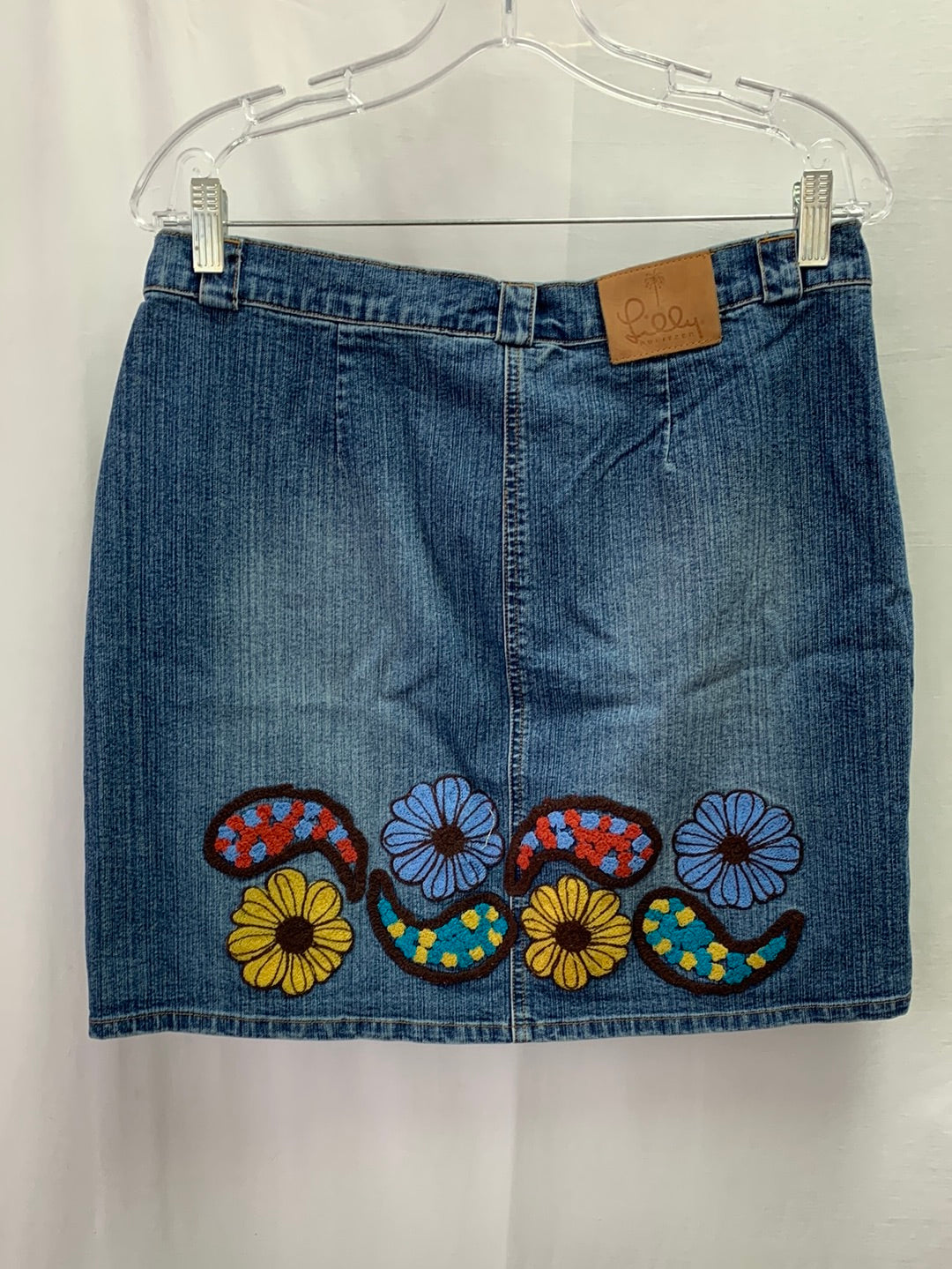 VTG - LILLY PULITZER denim multi Paisley Flower Embroidered Skirt - Size 8