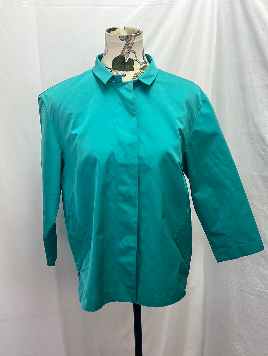 LAFAYETTE 148 teal blue Silk Glossy 3/4 Sleeve Jacket -- M