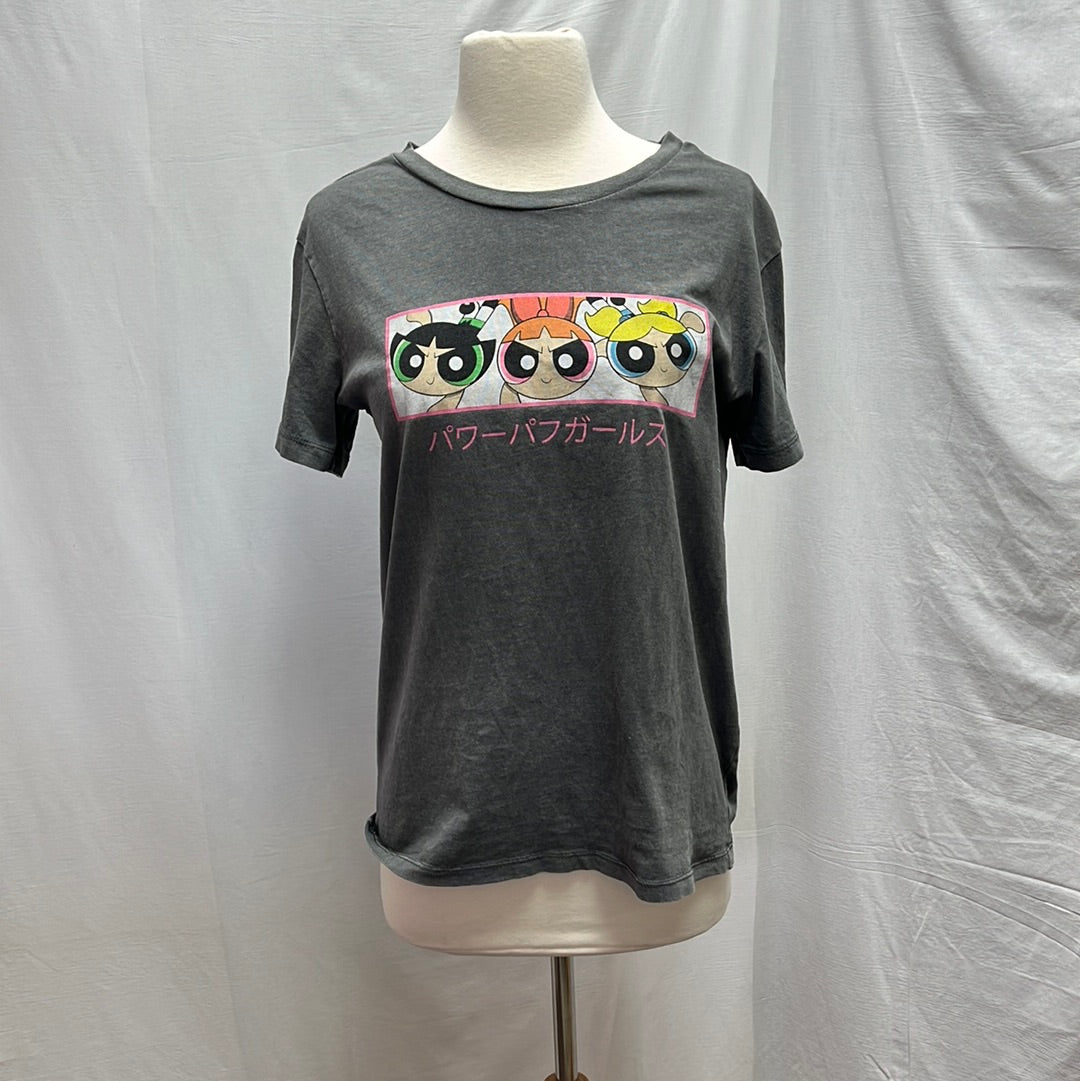 Powerpuff Girls Pink Grey Japanese Text T-shirt -- S